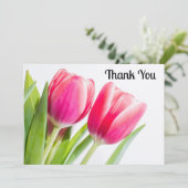ピンクのチューリップと緑離れの写真ありがとう サンキューカード (スタンド正面)