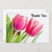 ピンクのチューリップと緑離れの写真ありがとう サンキューカード (正面/裏面)