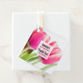 ピンクのチューリップと緑離れの写真ありがとう フェイバータグ (インサイチュ)