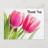 ピンクのチューリップと緑離れの写真ありがとう ポストカード (正面)