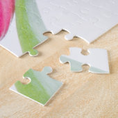 ピンクのチューリップと緑離れの写真 ジグソーパズル (側面)