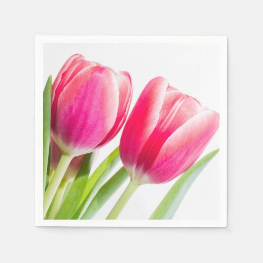 ピンクのチューリップと緑離れの写真 スタンダードカクテルナプキン (正面)