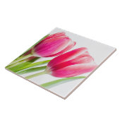 ピンクのチューリップと緑離れの写真 タイル (側面)