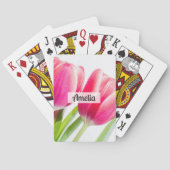 ピンクのチューリップと緑離れの写真 トランプ (裏面)