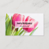 ピンクのチューリップと緑離れの写真 名刺 (正面)