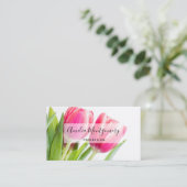 ピンクのチューリップと緑離れの写真 名刺 (スタンド正面)
