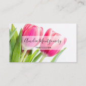ピンクのチューリップと緑離れの写真 名刺 (正面)