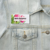 ピンクのチューリップと緑離れの写真 名札 (インサイチュ)