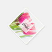 ピンクのチューリップと緑離れの誕生日 スタンダードカクテルナプキン (角)