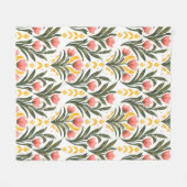 ピンクのチューリップと緑 フリースブランケット