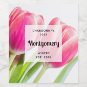 ピンクのチューリップと離れ緑のチューリップ写真ワインメイキング ワインラベル (シングルラベル)