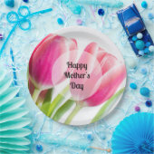 ピンクのチューリップと離れ緑のチューリップ写真母の日 ペーパープレート (パーティー)