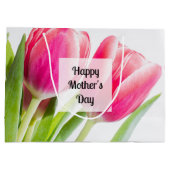 ピンクのチューリップと離れ緑のチューリップ写真母の日 ラージペーパーバッグ (裏面)