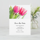 ピンクのチューリップと離れ緑の写真結婚の セーブザデート (スタンド正面)