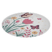 ピンクのチューリップと黄色のデイジー カッティングボード (角)