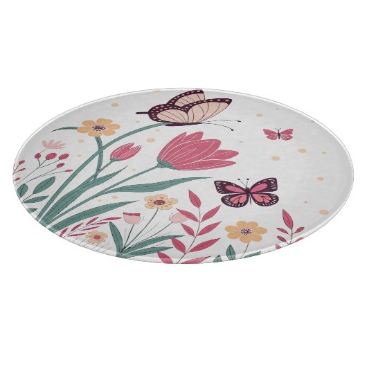 ピンクのチューリップと黄色のデイジー カッティングボード (角)