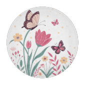 ピンクのチューリップと黄色のデイジー カッティングボード (正面)