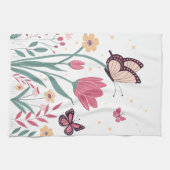 ピンクのチューリップと黄色のデイジー キッチンタオル (横)