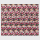 ピンクのチューリップにハミングバード ラッピングペーパー (フラット)