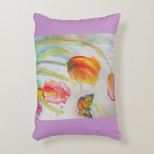 ピンクのチューリップのチューリップ水彩デコクッション アクセントクッション (正面(垂直))