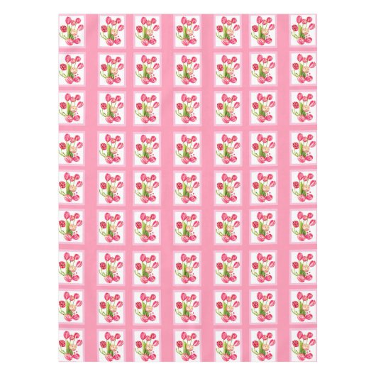 ピンクのチューリップのテーブルクロス テーブルクロス (正面)