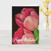 ピンクのチューリップのバースデー・カード カード (黄色い花)