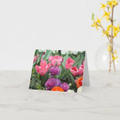 ピンクのチューリップのメッセージカードのコーラス カード (黄色い花)