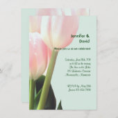 ピンクのチューリップの婚約の発表 招待状 (正面/裏面)