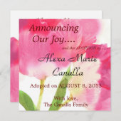 ピンクのチューリップの採用の発表カード 案内状 (正面/裏面)