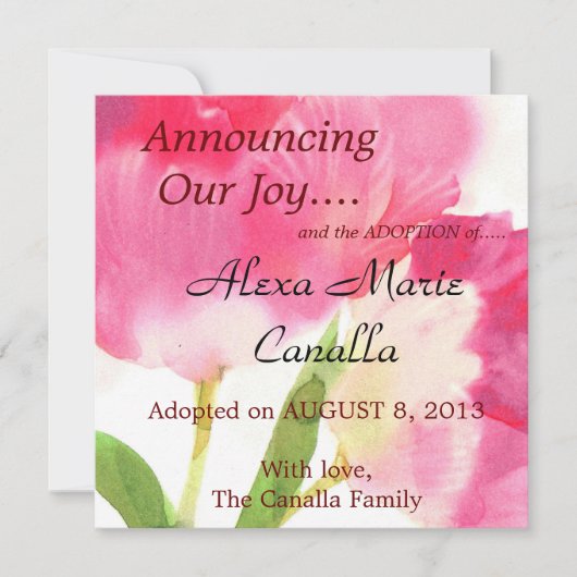 ピンクのチューリップの採用の発表カード 案内状 (正面)