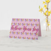 ピンクのチューリップの水彩花のカード カード (黄色い花)