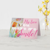 ピンクのチューリップの花が私を笑顔にする誕生日カード カード (黄色い花)
