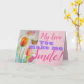 ピンクのチューリップの花が私を笑顔にする誕生日カード カード (黄色い花)