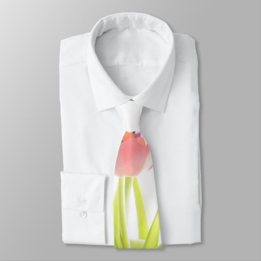 ピンクのチューリップの花のロカビリーの白い首のタイ ネクタイ (タイ)