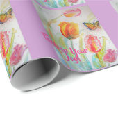 ピンクのチューリップの花の水彩ラッピングペーパー ラッピングペーパー (ロールコーナー)