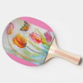ピンクのチューリップの花の水彩卓球ラケット 卓球ラケット (横)
