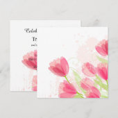 ピンクのチューリップの花の誕生日 招待状 (正面/裏面)
