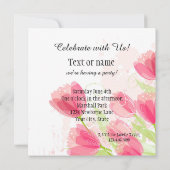 ピンクのチューリップの花の誕生日 招待状 (裏面)