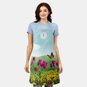 ピンクのチューリップの花園 モノグラム エプロン (着用した状態)