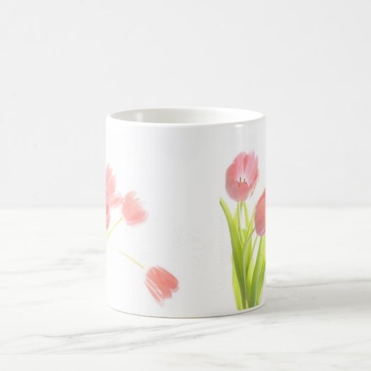 ピンクのチューリップの花束のマグ コーヒーマグカップ (中央)