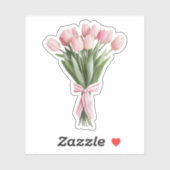 ピンクのチューリップの花束 シール (シート)