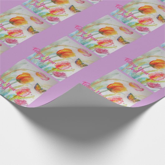 ピンクのチューリップの花束 水彩フラワーのラッピングペーパー ラッピングペーパー (角)
