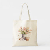 ピンクのチューリップの花 トートバッグ (裏面)