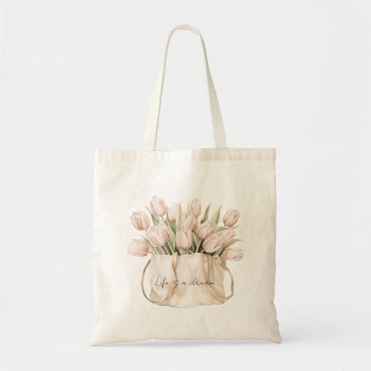 ピンクのチューリップの花 トートバッグ (正面)