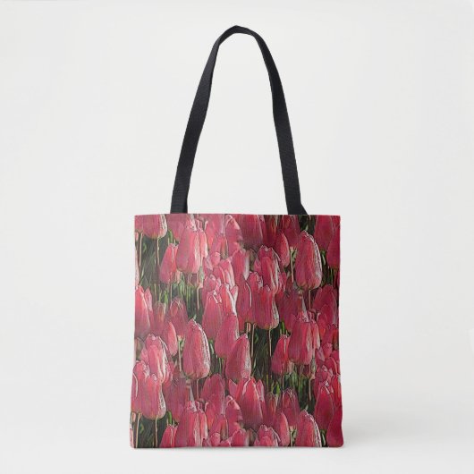 ピンクのチューリップの花 トートバッグ (正面)