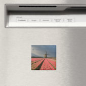 ピンクのチューリップを春した風車 マグネット (インサイチュ (食洗機))