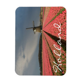 ピンクのチューリップを春した風車 マグネット