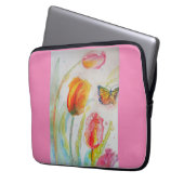 ピンクのチューリップチューリップ水彩ノートパソコンケース ラップトップスリーブ (正面左)