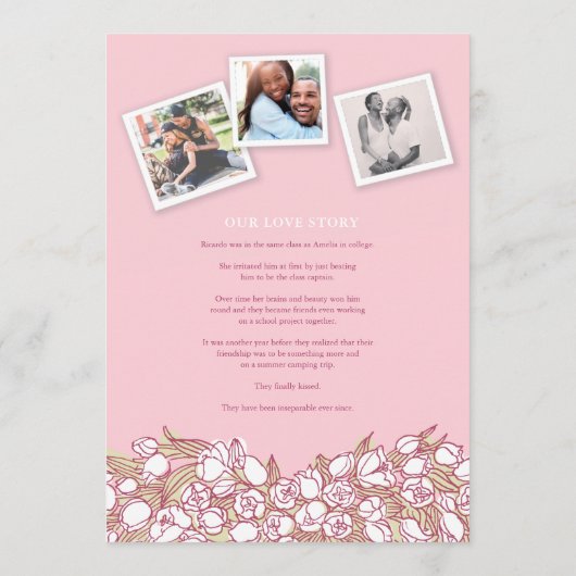 ピンクのチューリップハートラブストーリー結婚セレモニー プログラム (裏面)