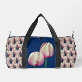 ピンクのチューリップパーソナライズされた花 ダッフルバッグ (裏面)